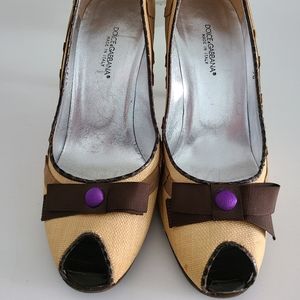 Dolce and Gabbanna straw peep-toe heels.
